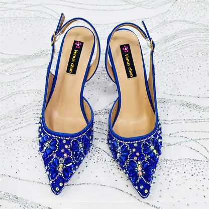 2025 Women's Purple High Heel Party Shoes & Rhinestone Handbag Set - Italian Design for Weddings & Special Occasions