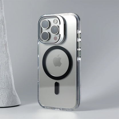 Luxury Lens Holder Shockproof Magnetic Case For iPhone 16 15 14 Plus 13 12 17 Pro Max 17Air 16e Magsafe Fashion Clear Cover