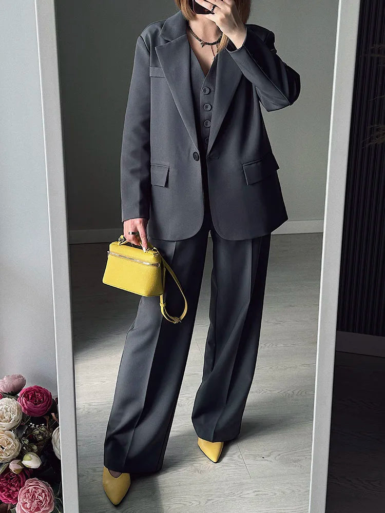 Women Blazers Grey Autumn Outerwears Office Jackets Ladies Coat Long Sleeve Pockets Black Blazers For Women Casual Long Jackets