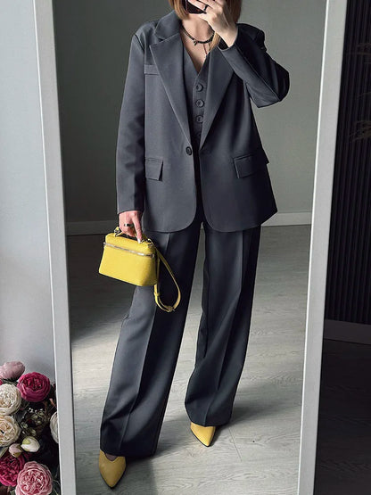 Women Blazers Grey Autumn Outerwears Office Jackets Ladies Coat Long Sleeve Pockets Black Blazers For Women Casual Long Jackets