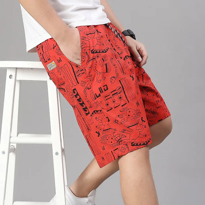 Mens 100% Cotton Shorts Elastic Waist Casual Shorts Printed Beach Shorts Relaxed Fit Running Shorts Cotton Sweat Shorts