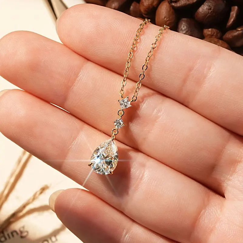 Exquisite 7x10mm Pear Cut Moissanite Pendant Necklace With Certificate for Women 925 Sterling Silver Chains Jewerly Gift