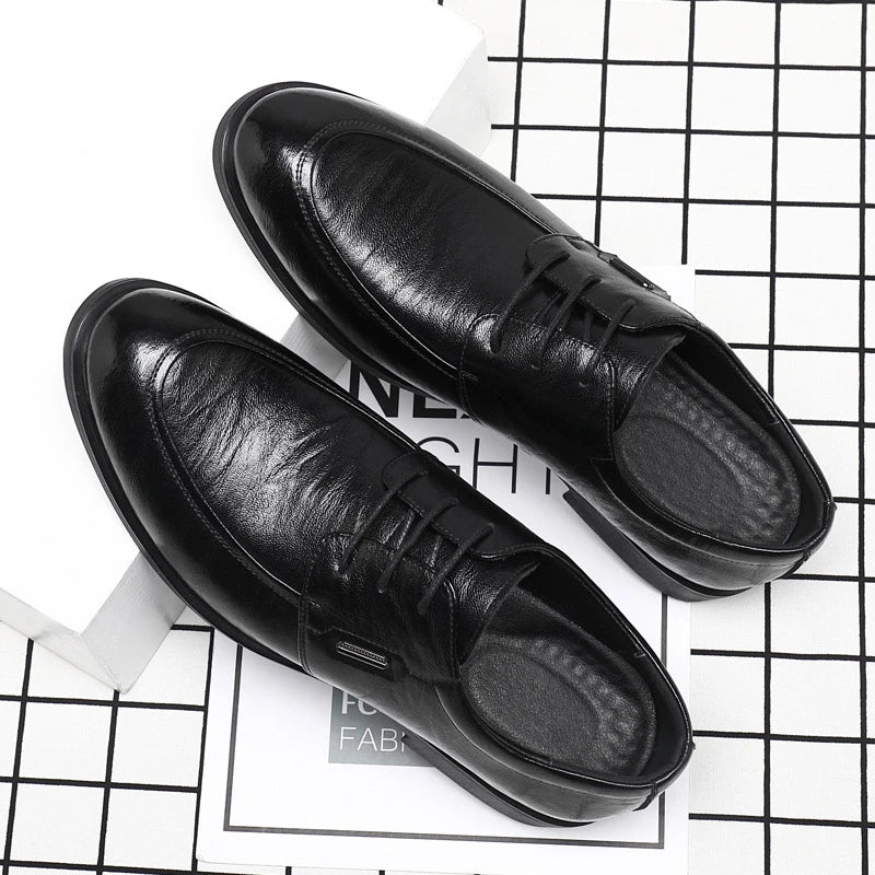 Brown Leather Dress Shoes British Style Lace Up Formal Business Footwear Groom Wedding Shoes Low Top Comfortable Office Shoes
