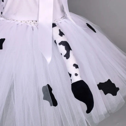 Baby Girls Halloween Animal Cosplay Costume Kids Forest Theme Giraffe Cows Tiger Leopard Zebra Print Tutu Dress Birthday Party