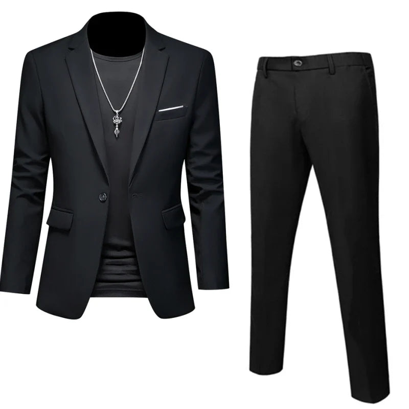 6XL-M (Blazer+Pants) High Quality Business Solid Color Slim Fit Suits 2 Pieces Men's Groom Wedding Social Tuxedos Set 16 Colour