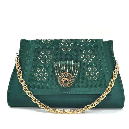 2024 Italian Design Girly Style Golden Color Wedding Shoes And Bag Full Diamond Decoration Metal Closure Bags