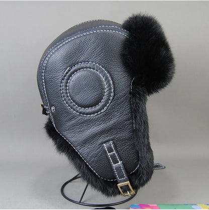 2026 Fashion Men's 100% Natural Rabbit Fur Bomber Hats Winter Russian Man Warm Real Sheepskin Leather Hat Male Real Fur Caps