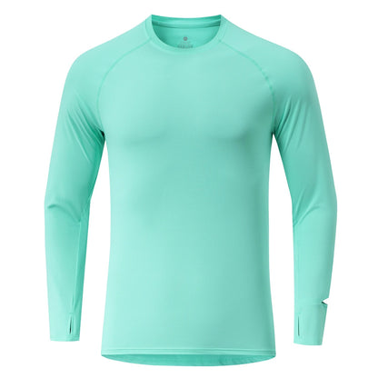 Mens Autumn Running T-Shirt Long Sleeve Anti-UV Workout Tops Shirts Training Shirt with Thumb Hole Anti-Static Cuff Quick Drying