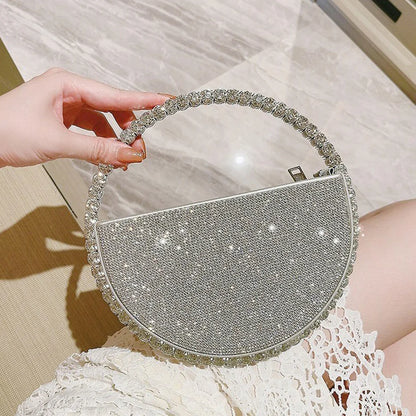 New niche round set diamond shaped handbag, socialite rhinestone banquet bag, French dress evening bag, crossbody dinner bag