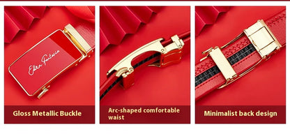 Men belt red leather belt automatic buckle adjustable belt in Europe and the United States personality trend pants belt