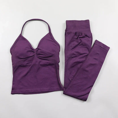 Yoga Longline Strappy Top Leggings Set Women's Backless Camisole Built-In bra Vest High-Waisted Hip Lift Gym Shorts Sports Set