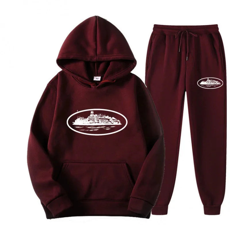 Loose Unisex Fleece-lined Printed Sweatshirt Hoodie Set Devil Prisoner Pattern New Female Casual Comfortable T