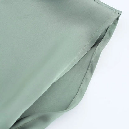 Women Elegant Solid Satin Dress Sexy V Neck Short Sleeve Midi Dress 2025 New Fashion Summer Lady Holidays Party Dress