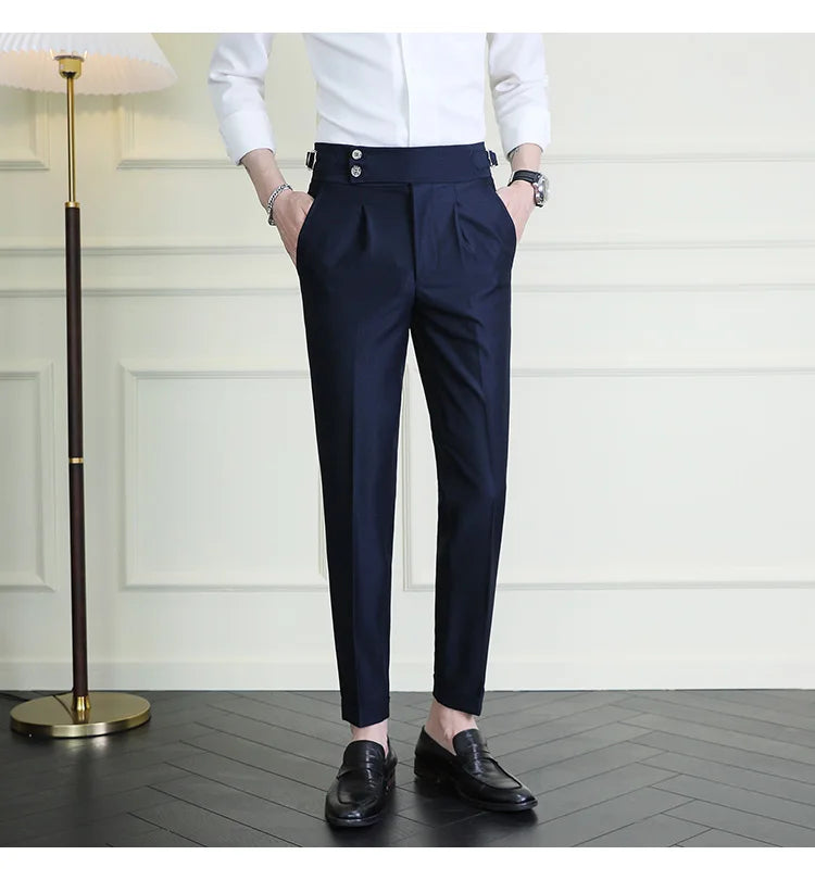 High Quality Italian Style High-waisted Suit Pants Fashion Neapolitan Men's Slim Fit Business Office Social Wedding Trousers
