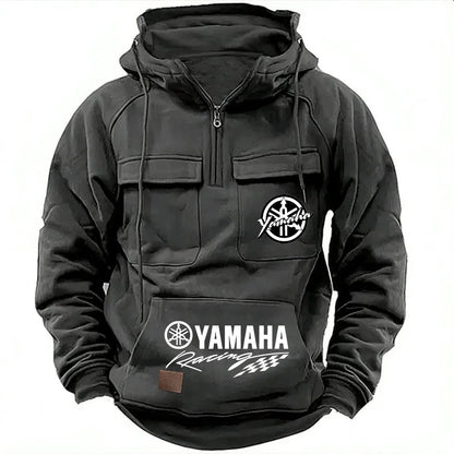 logo motorcycle racing competition 2026 new men's multi pocket zipper outdoor sports hooded sweatshirt