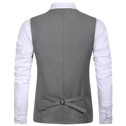 Men Vest Gray Double Breasted Casual Business Waistcoat Jacket Formal Slim For Groosmen Wedding Banquet Suit