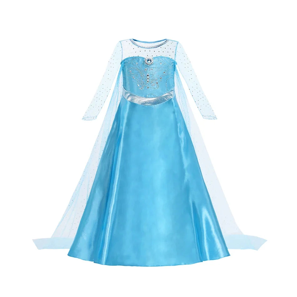 2026 Kids Princess Costume Girls Elsa Anna Dress Carnival Cosplay Snow White Aurora Moana Rapunzel Mermaid Belle Party Outfits