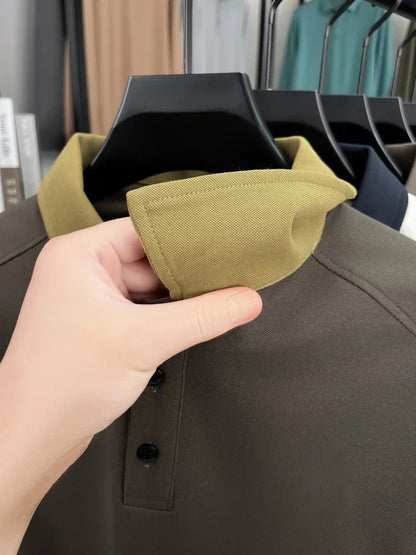 Premium luxury men's long sleeve polo shirt brand cartoon bear embroidery Korean style fashion comfort autumn new lapel T-shirt