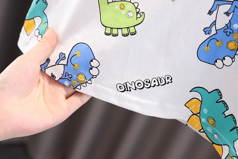 Summer Toddler Clothes Suit Full Print Dinosaur Pattern Short Sleeved Tshirt&shorts Set For Outdwear Tracksuit Boys Clothes Suit