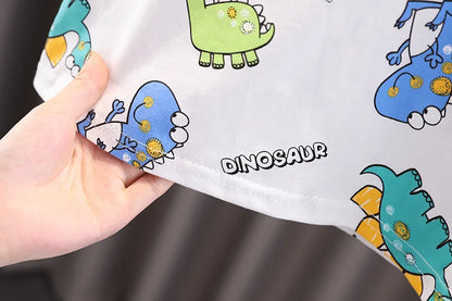 Summer Toddler Clothes Suit Full Print Dinosaur Pattern Short Sleeved Tshirt&shorts Set For Outdwear Tracksuit Boys Clothes Suit