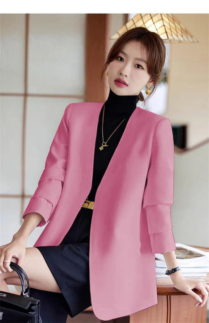 Fashionable Versatile Spring Autumn Women's Blazer Jacket Korean Style Street Style Long Sleeve Suit Coat Pure Color Commute...