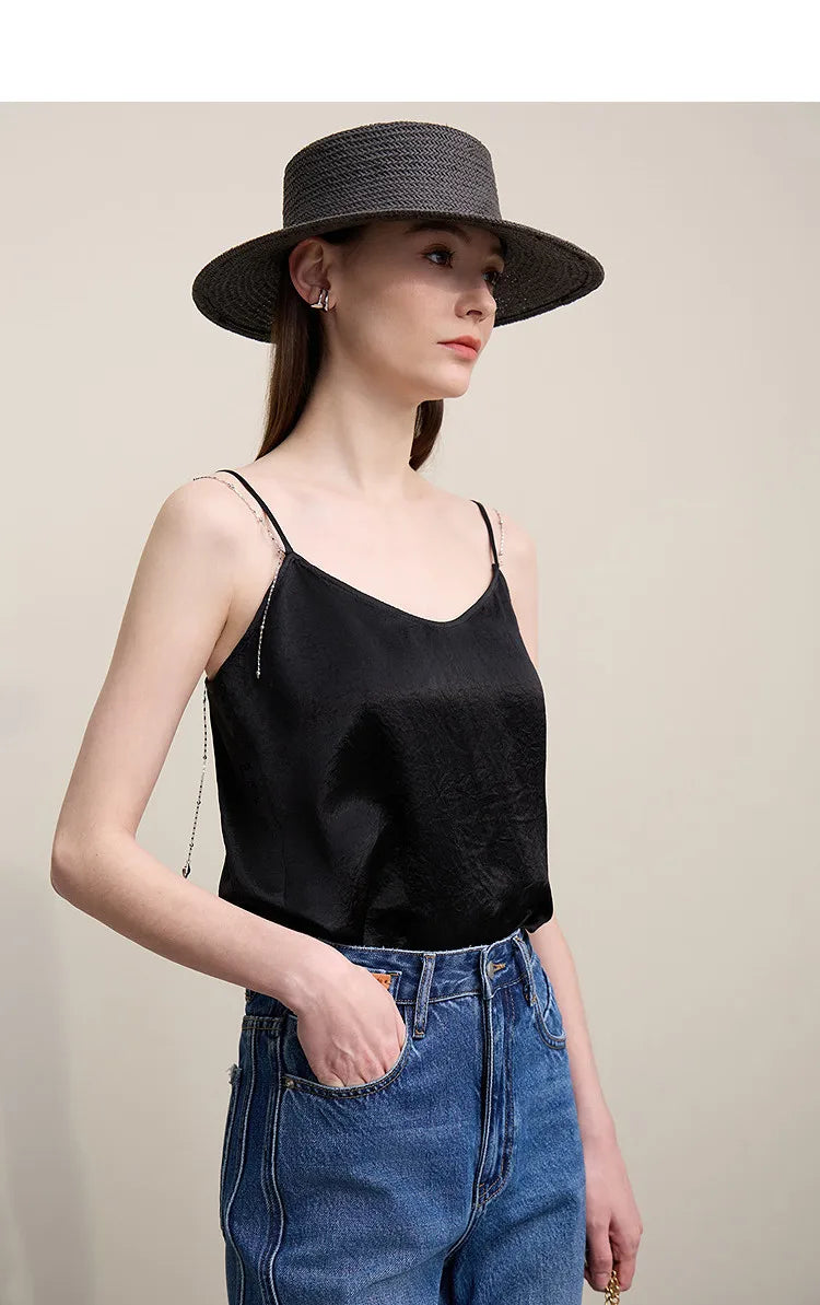 Casual Cami For Women 2026 Summer New Chain Sleeveless Top Basic Straight Women's Acetate Spaghetti Strap Tank 12641045