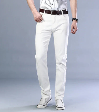 Brand Classic Style Men's Wine Red Jeans Fashion Business Casual Straight Denim Stretch Trousers Male Denim Pants Korean reviews