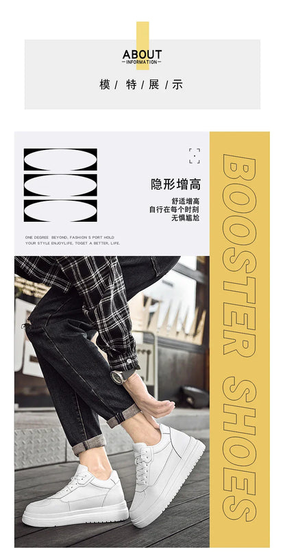 New Invisible Height-increasing Shoes for Men, 6CM-8CM-10CM Sports Shoes,White Leather Sports Shoes for Men,Enlarged Sizes 36-46