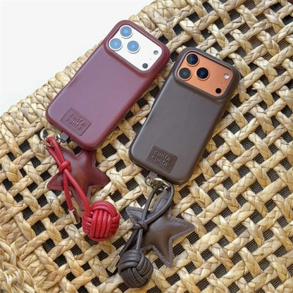 Fashion Leather Phone Case For iPhone 17 Pro 15 14 16 Pro Max Cover with Star Pendant Cute Protective Cases For Apple 17Pro Capa