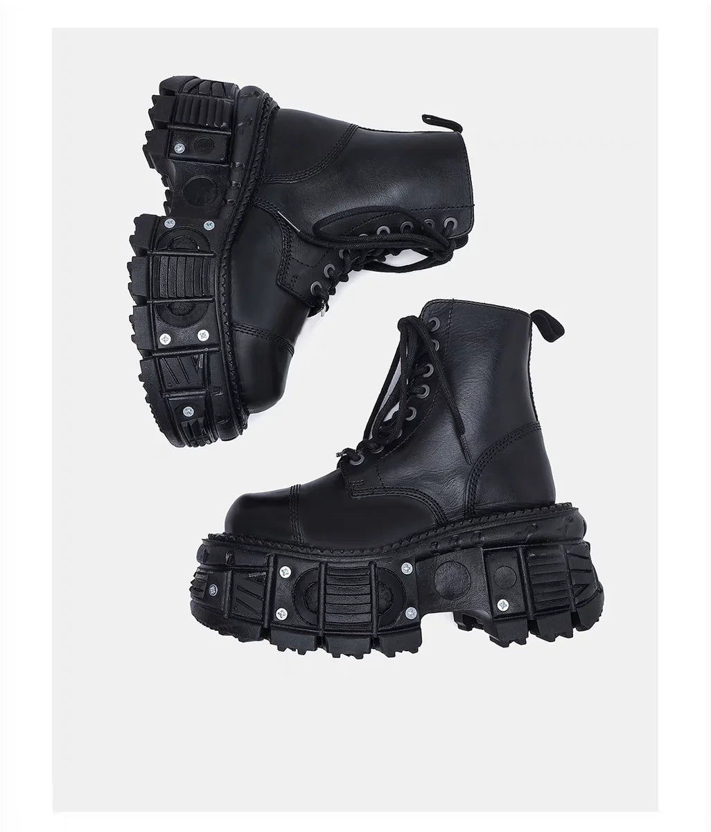 Leather Heightened 10cm Thick-soled Men's High-top British Style 2025 New Trendy Men's Boots Ruffian Handsome