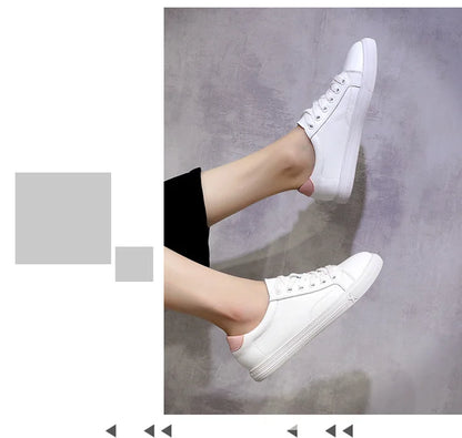 Women's Ladies Female Genuine Leather White Shoes Flats Lace Up Moccasins Spring Autumn Vulcanized Shoes Korean