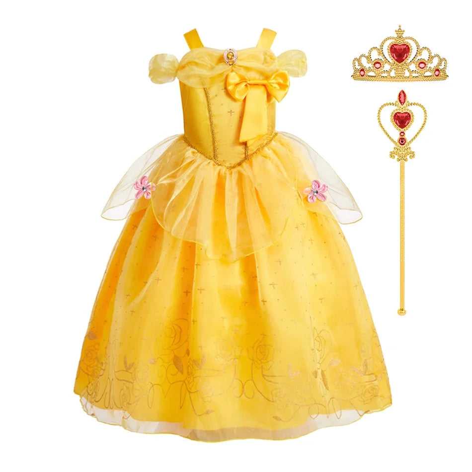 Girls Belle Dress Children Christmas Elegant Princess Costume Baby Summer Halloween Disguise Cosplay Party Fantasy 3-10 Years