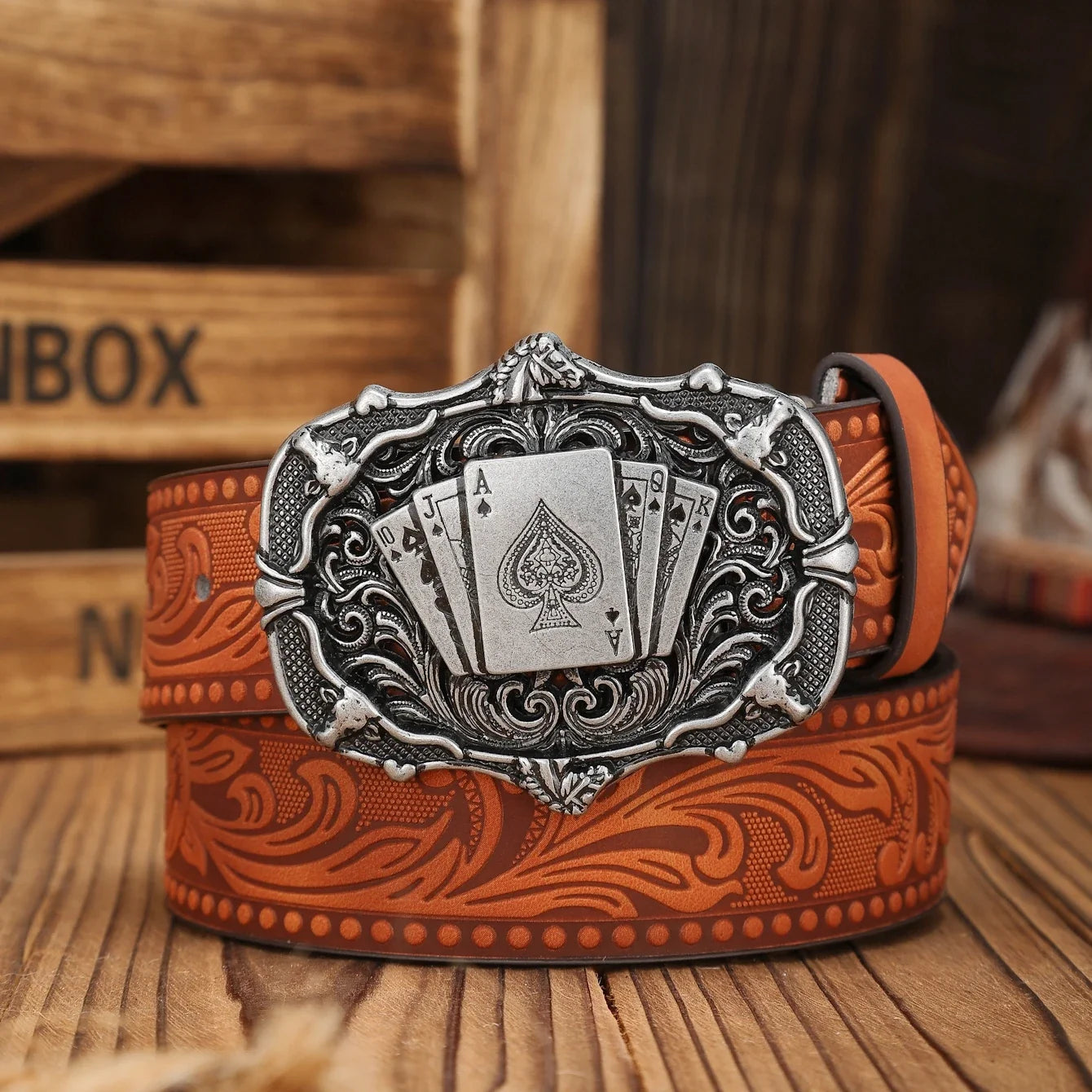 A Western-Buckle PU Belt Suitable for Both Men and Women, A Unique and Retro Brown Belt (With Perforated Nails Included)