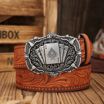 A Western-Buckle PU Belt Suitable for Both Men and Women, A Unique and Retro Brown Belt (With Perforated Nails Included)