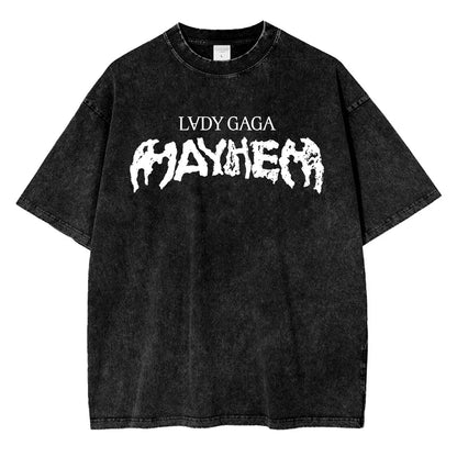 Vintage Washed Lady Gaga The Mayhem Ball Tour 2025 T Shirt Fashion Men/Women Aesthetic High Quality Acid Wash 100% Cotton Tees