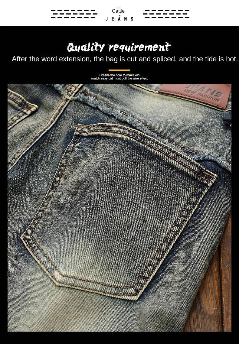 High Quality Fashion Luxury Retro Men's Denim Jeans Korean Style Vintage Casual Punk Motorcycle Designer Riding Cargo Jeans