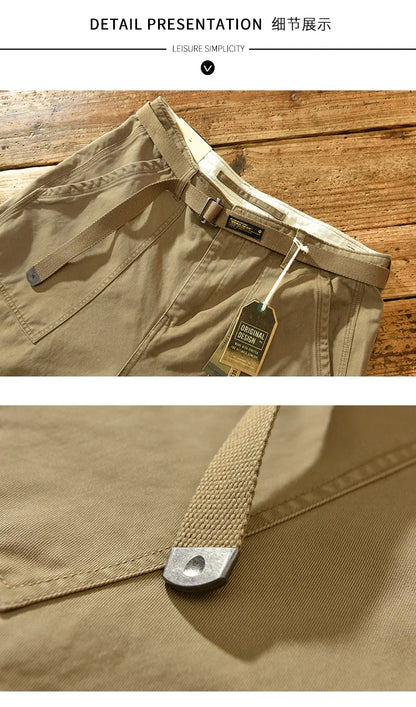 100 Cotton Men's Cropped Pants Trendy Straight Fit Cargo Trouser Male Ankle Length Korean Style Jappan Vintage Y2K Casual Khaki