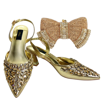 Women's Clutch Bag and Shoes Fairy Diamond High Heels Stylish Dress Shoes Pointed Toe Stiletto Heels Elegant Party Wedding Shoes
