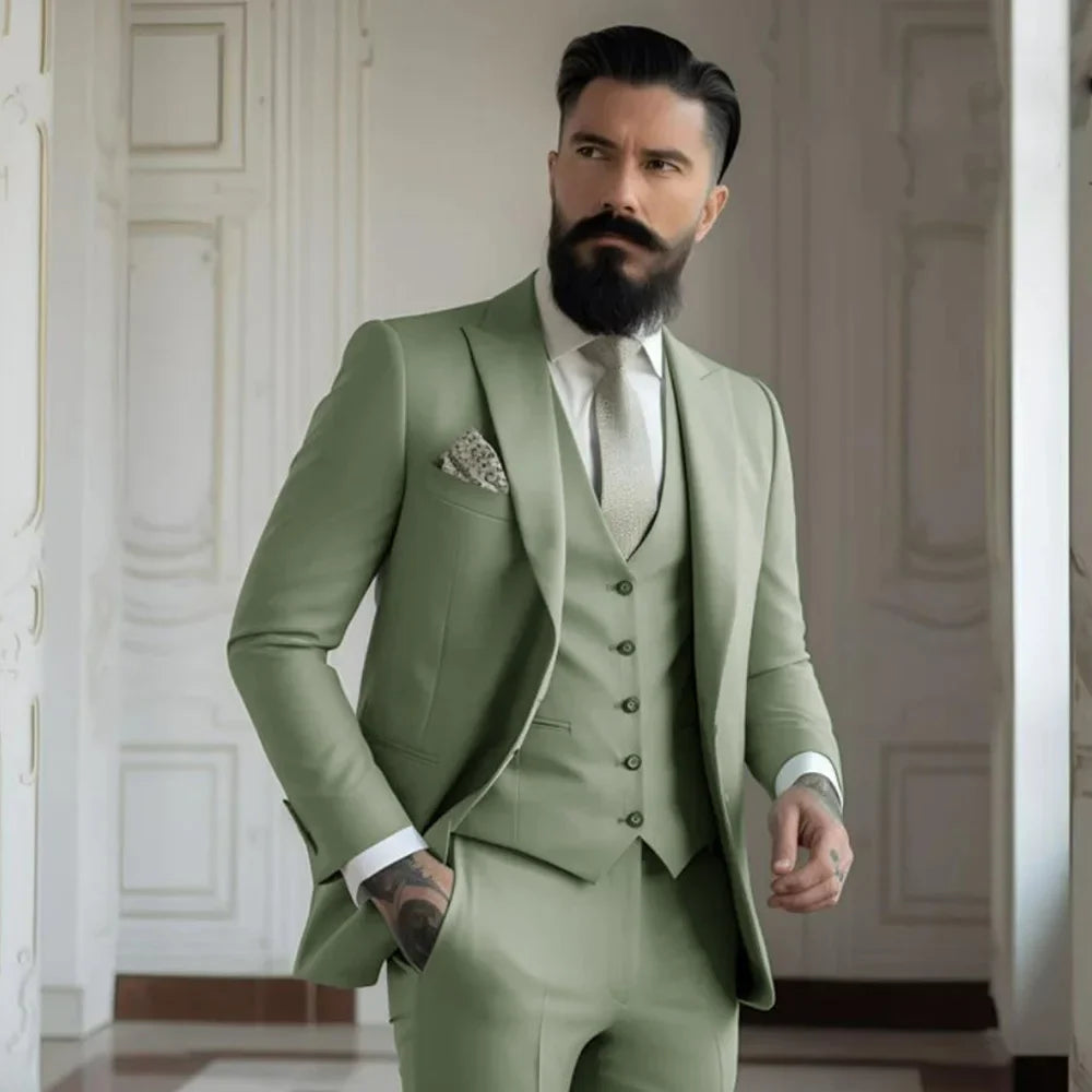 Champagne mens Tuxedo Wedding Suits For Men Bespoke Groom Wear Formal Fashion Men Suit Prom Party Blazer+Pants+Vest