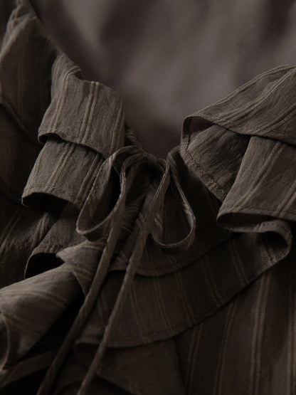Retro Ruffled Tie-Waist Sleeveless Fitted Waist Shirt Women's 2026 Summer New Top Korean Style Sweet Girls Silk