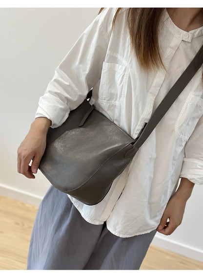 Simple Genuine Leather Women's Shoulder Bags 2026 New Nature Soft Cowhide Solid Color Versatile Crossbody Bags