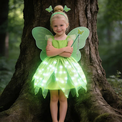 Childern Flower Fairy Dress Up Girls Princess Dress With Wings Halloween Elves Costume Carnival Party Tinkerbell Bell Dress