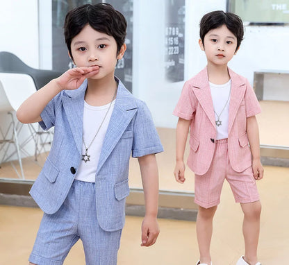 Boys Summer Suit Kids Jacket Shorts 2Pcs Photograph Suit Children Birthday Graduation Set Baby Wedding Performance Party Dress