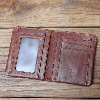 Leather Men's Wallet Credit Card Bag Mini Wallet Top Cowhide Coin Wallet Women's Wallet Thin Wallet Vertical Photo Wallet