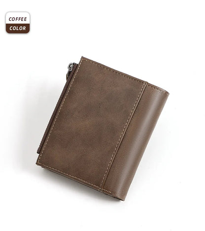 2024 new Men's Coin Purse Wallet RFID Blocking Zipper vintage PU leather Wallet Credit Card Holder Money Bag Wallet man