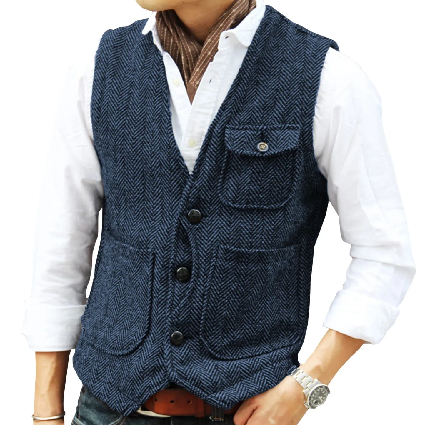 Men's Single Breasted Herringbone Suit Vest Casual Business Dinner Party Dress Mail Waistcoat Top Coat Wedding Groomsman's Dress