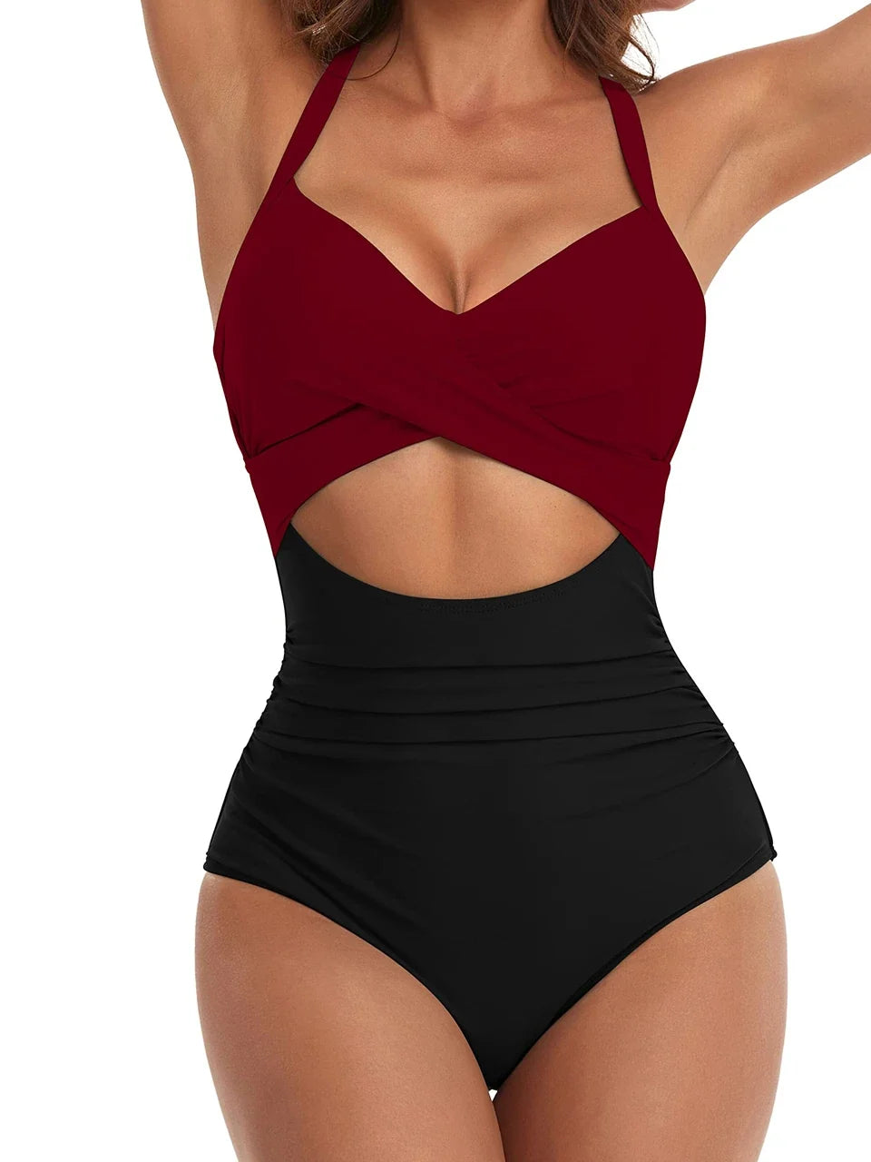 2026 Plain Ruched Swimsuit Women One Piece Solid Swimwear Female Beachwear Bathers Bathing Swimming Swim Bodysuit Summer