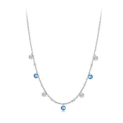 925 Sterling Silver Station Necklace, Simulated Diamond Star Necklace Women CZ Chain Choker Necklace BSN428