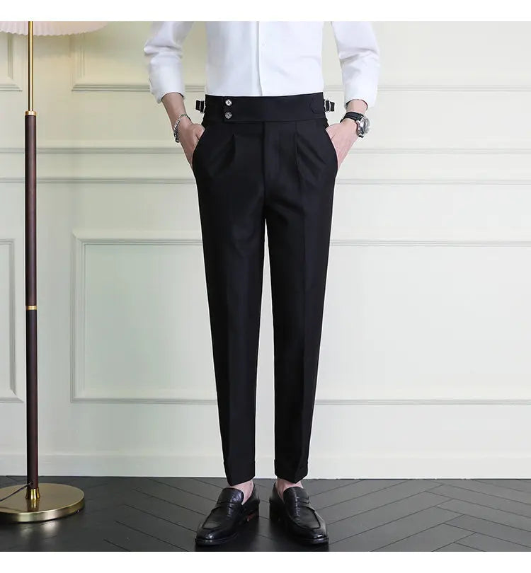 Italian Style Neapolitan High-waisted Suit Pants High Quality Fashion Men's Slim Fit Business Office Social Wedding Trousers