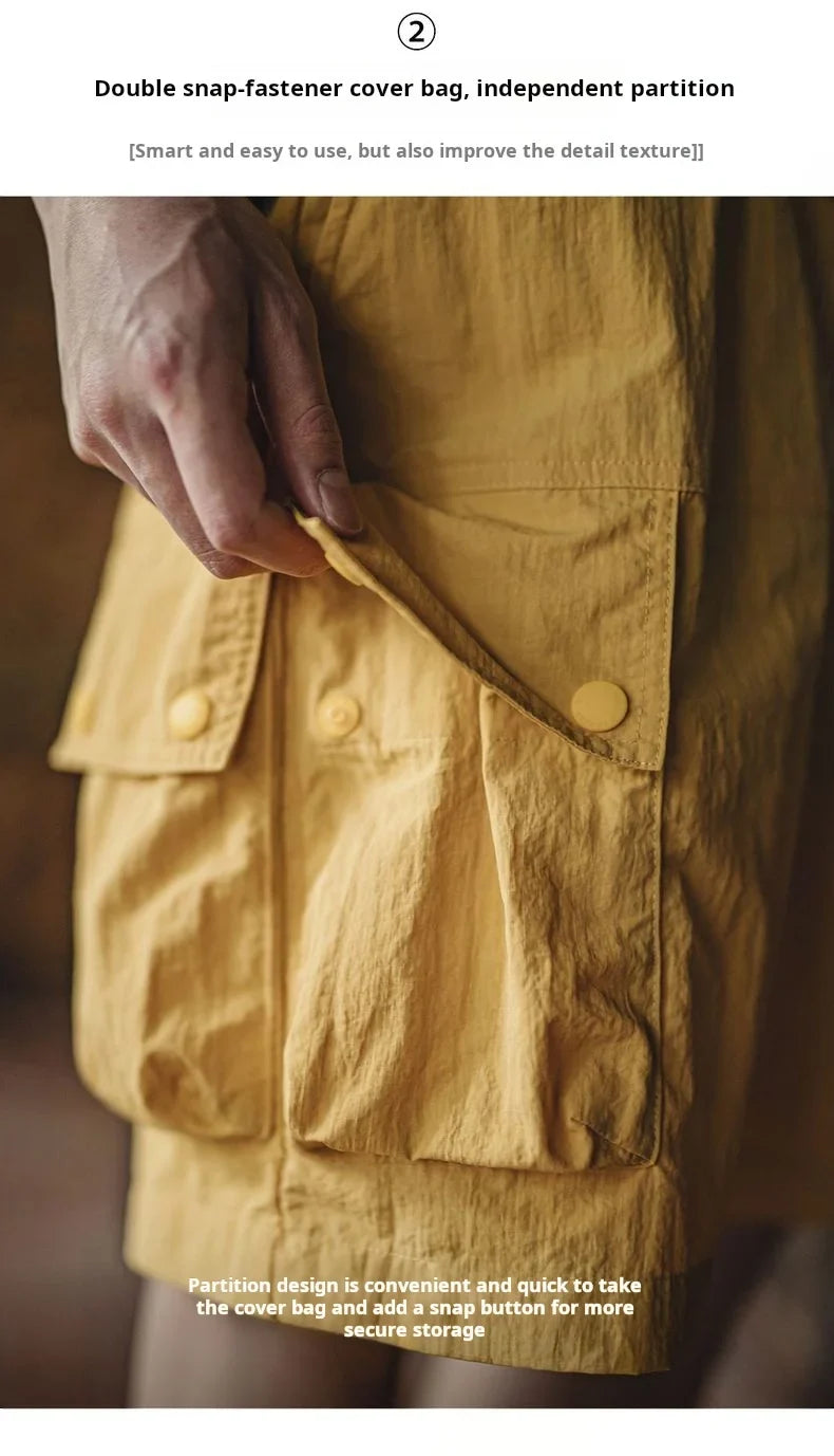 Outdoor Yellow Cargo Shorts Men's Summer Quick-Dry Lightweight Sports Shorts with Drawstring Waist Multi-Pocket Bottoms